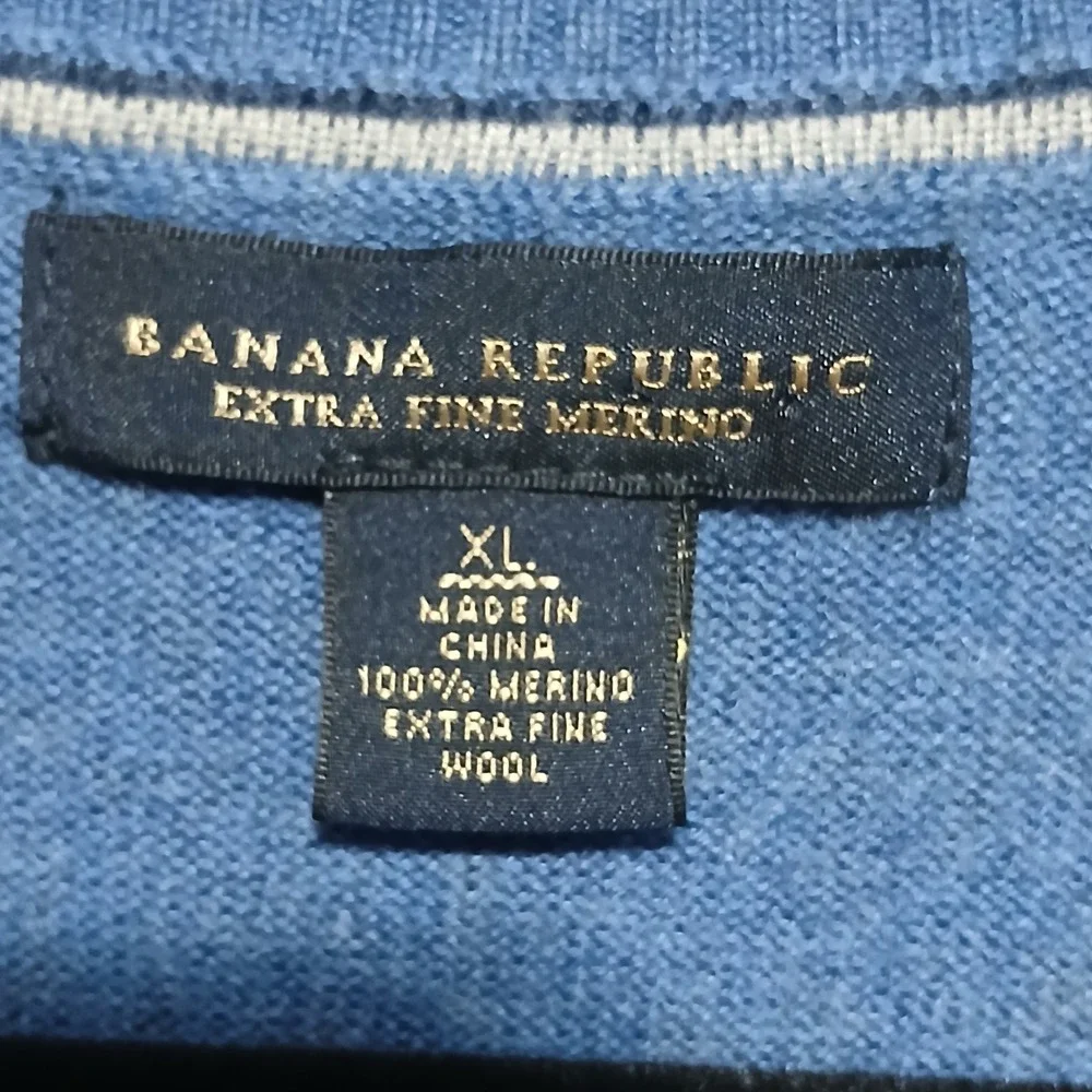 Banana Republic Extra Fine Merino Wool V-Neck Sweater Mens XL‎ Blue